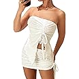 GORGLITTER Women's Two Piece Set Summer Drawstring Split Going Out Set Strapless Tube Top & Ruched Mini Skirt Set Outfit