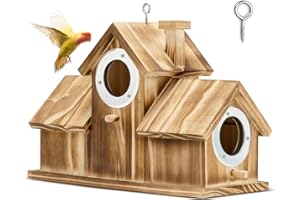 CEED4U Bird House for Outside Clearance 3 Hole Wooden Natural Birdhouse Finch Blue Bird Cardinals Handmade Hanging Bird Nexting Box for Garden Backyard Courtyard Outdoor