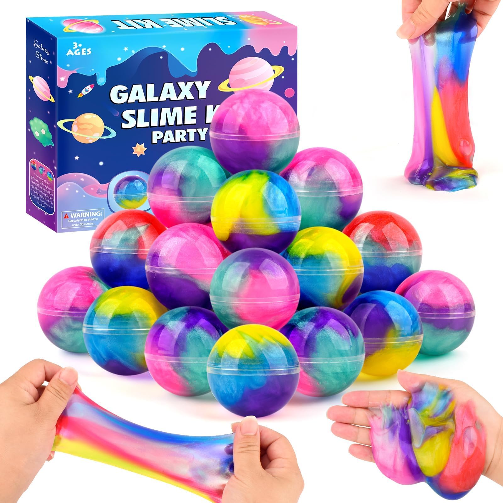 28-Pack Galaxy Slime Party Favors, Bulk Fluffy Slime Balls Stretchy, Non-Sticky for Kids, Stress Relief Mini Toys for Girls and Boys - Classroom Reward, Party Supplies, Goodie Bag Stuffers