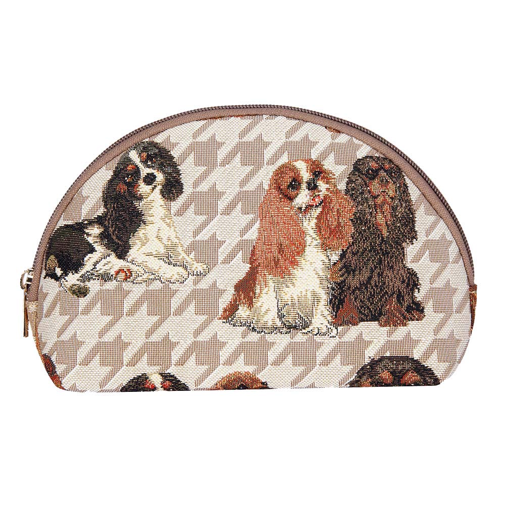 Signare Tapestry Women Travel Cosmetic Bag/Make-Up Brush Bag King Charles Cavalier Spaniel Dog (COSM-KGCS), Cavalier King Charles Spaniel, S