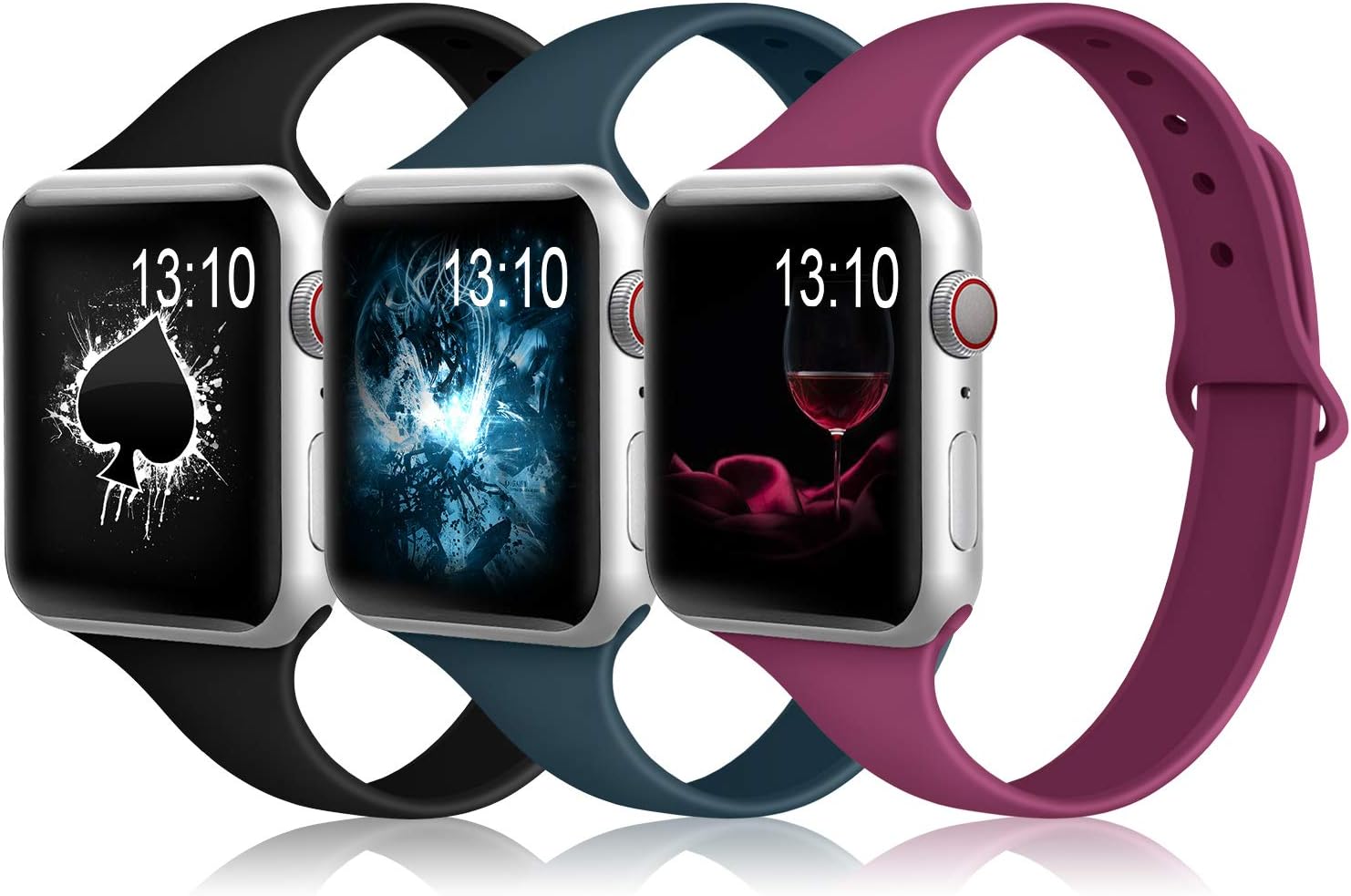 Merlion Compatible with Apple Watch Band 38mm 42mm 40mm 44mm for Women/Men, (3 Pack) Soft Silicone Thin Narrow Replacement Slim Bands for iWatch Series 4/3/2/1