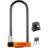 Kryptonite Evolution Long Shackle Bike U-Lock, 14mm Steel Bicycle Lock | Heavy duty anti-theft security for bikes and scooters. 4in x 11.5in interior. Includes FlexFrame-U mounting bracket and keys.