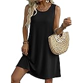 Zeagoo Womens Summer Dress 2026 Sleeveless Casual A-Line Tshirt Sundresses | Dress With Pocket,Floral Print,Crewneck,Aline Flowy Swing Mini Dress,Loose Tank Tshirt Dress,For Beach Vocation