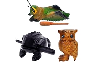 GOGHOST 3 Pcs Handmade Wooden Percussion Instruments Animal Set, 3 Inch Wooden Frog, 4 Inch Wooden Cricket, and 2.3 Inch Wooden Owl, Artistic Craft and Unique Gift (Small)