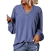 Dokotoo Womens Blouses Tops for Women Trendy V Neck Smocked Blouses for Women Dressy Casual Long Sleeve Shirts