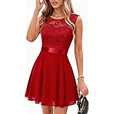 BeryLove Women's Short Prom Dresses for Teens Sleeveless Flowy A Line Wedding Guest Lace Formal Dress