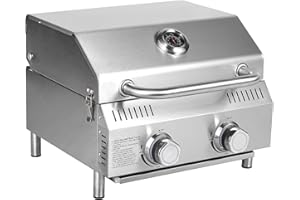 Bestfire Tabletop Gas Grill 2 Burners, 20,000 BTUs Stainless Steel Portable Propane Grill with Legs for Outdoor Patio Backyard Camping, Tailgating, and RV Trips