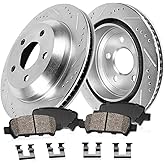 Callahan Brake Parts Rear Brake Kit for Chevy Silverado 1500 EBYK034145 | Replacement Drilled &amp; Slotted Disc Rotors Ceramic Brake Pads Hardware Chevy Silverado 1500 2014-18 Chevy Tahoe 2015-20
