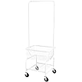 Amazon Basics Rectangular Laundry Hamper Basket Butler Cart with Wheels and Hanging Rack, White