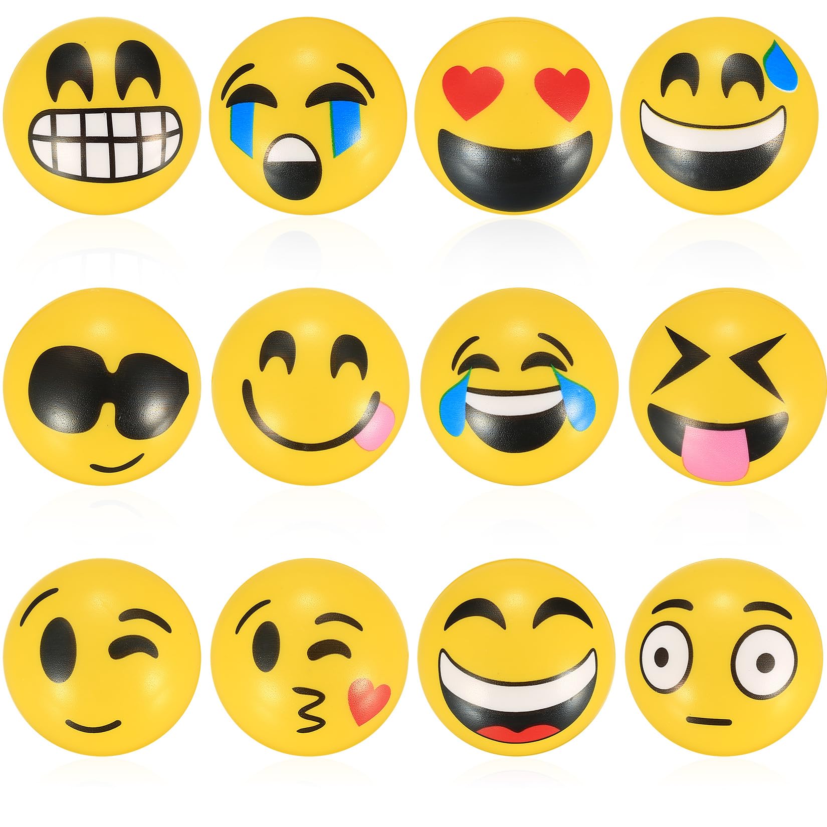 lzijun 12pcs Emoticons Squeeze Toys, Yellow Stress Balls, 6.3cm, Adults & Teens