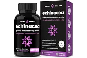 NutraChamps Echinacea Capsules 1000mg - 8-in-1 Immune Support Supplement - Echinacea Goldenseal, Vitamin C, Zinc, Ginger, Elderberry - 60 Capsules