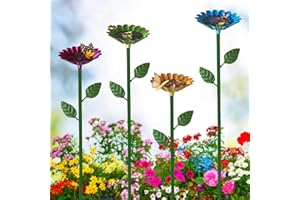 UNIGRAINFLOR 4 Pack Bee Watering Station, Bee Baths for Garden with Glass Marbles, Colorful Metal Butterfly Bird Water Feeder Supplies for Outdoor Garden Yard Farm Decor Flower Design (Green,Red,Blue,Yellow)