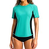 SANTINY Rash Guard for Women UPF 50+ Bathing Suit Sun Protection Short Sleeve Swimsuit Top Quick Dry Swim Shirts for Women