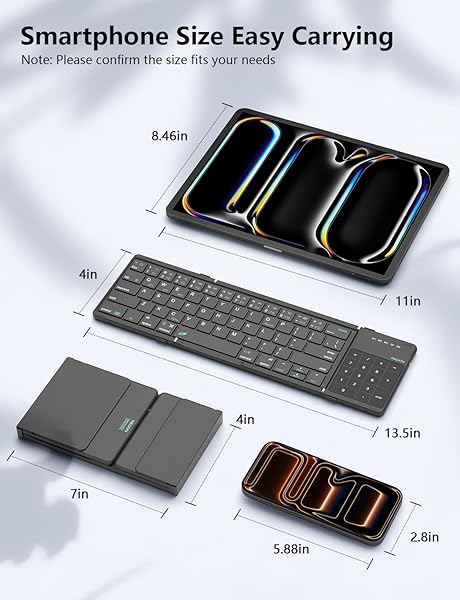 NILLKIN FOLDABLE BLUETOOTH KEYBOARD WITH TOUCHPAD & NUMBER PAD, PORTABLE BLUETOOTH KEYBOARD WITH FULL SIZE KEYS, POCKET-SIZED WIRELESS TRAVEL KEYBOARDS FOR IPAD, SMARTPHONE, TABLET AND LAPTOP BLACK