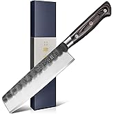 kanngou 7 Inch Nakiri Knife, Black Forged Japanese Cleaver Knife Chefs Knife with High Carbon Stainless Steel, Japanese Nakiri Knife with Full Tang Pakkawood Handle, Christmas Gift with Premium Box