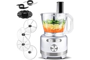 Homtone 16 Cup Food Processor, 9 Functions 7 Blades for French Fry Cutting, Shredding, Slicing, Doughing, Emulsfying and Meat
