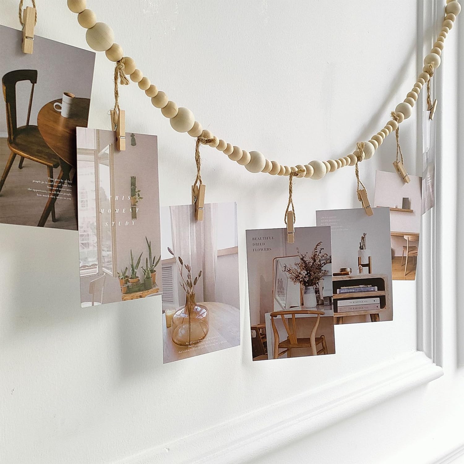 RXKFIGX Boho Wall Decor, Collage Hanging Picture Frames with String, Photo Garland Wall Decor for Bedroom Living Room Dorm Art Teenager Girl