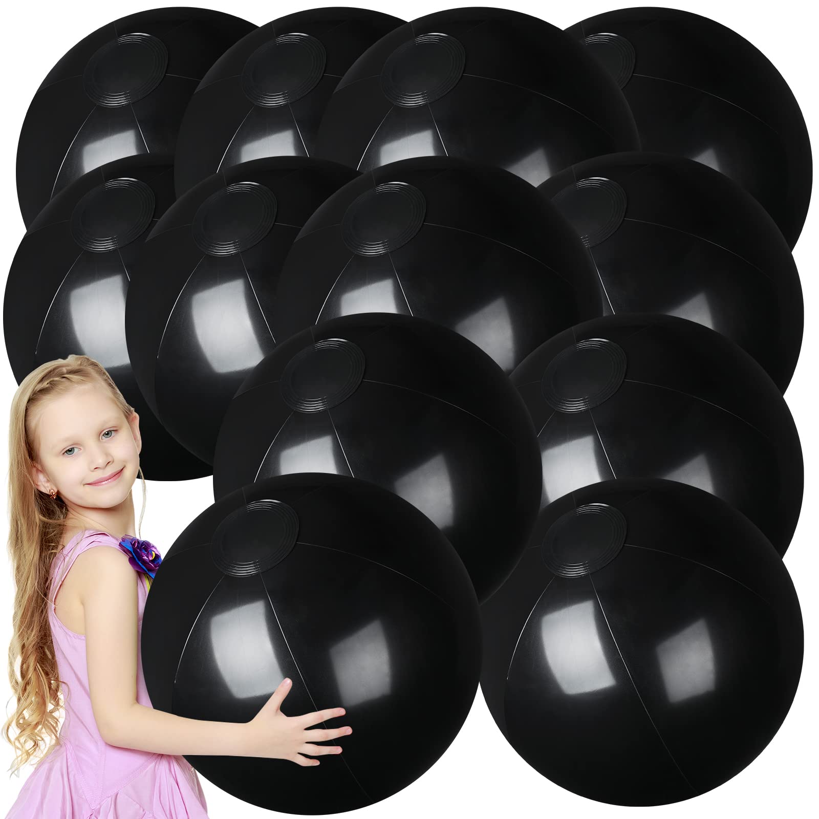Photo 1 of Raiten 12 Pcs Beach Ball Inflatable Beach Balls Large Inflatable Ball Floating Ball for Swimming Pool Party Favors Outdoor Activities Summer Birthday Party Supplies (Black,20 Inch)