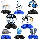 JOYMEMO 8Pcs Bruh Its My Birthday Honeycomb Centerpieces Blue Black, Preteen and Teens Birthday Decorations, Funny Bruh Teenager Birthday Party Table Decor Supplies