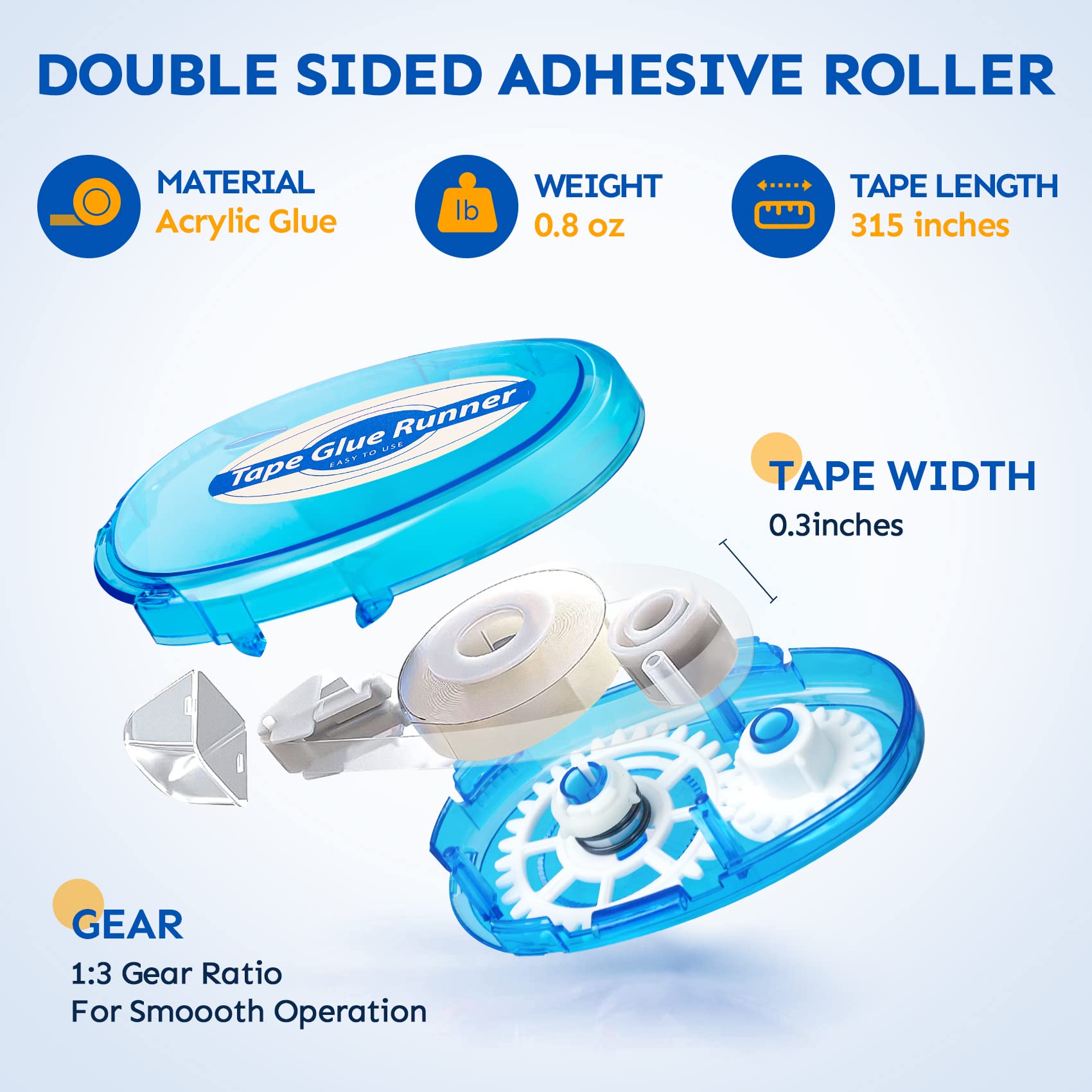 12 Pack Double Sided Tape Roller, 8mm x 315 Inch Permanent Adhesive Scrapbook Tape Dispenser Runner, Glue Tape Roller for Scrapbooking, Crafts and Arts Projects, Photo-Safe, Smooth & Clean