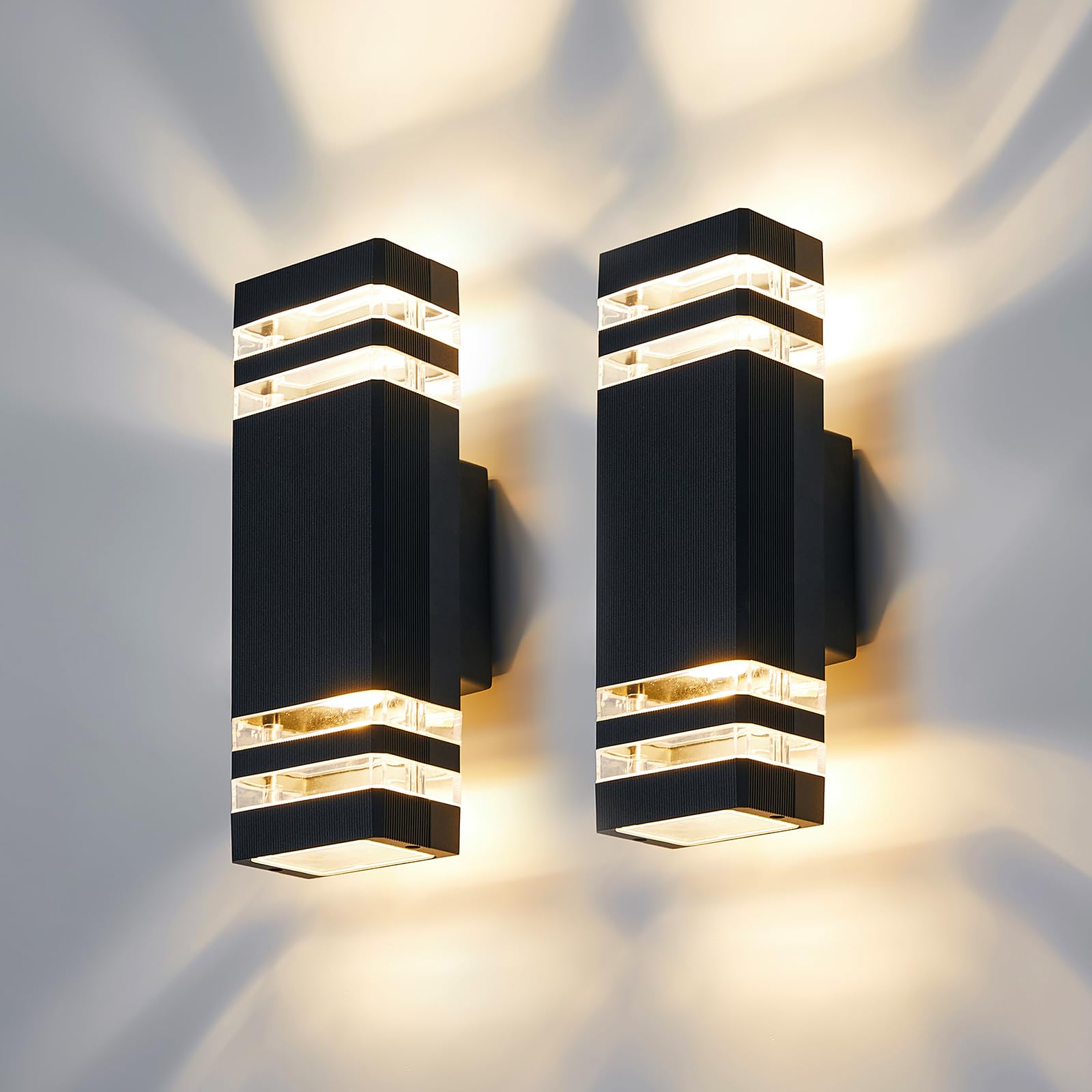 CELAVY Outdoor Wall Lights Mains Powered Outside Up Down Lights, IP65 LED Porch Front Door Light, Square Exterior GU10 Modern Lighting External Electric Sconce Wall Mounted for House 2 Pack, Black