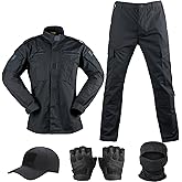 SANYETS Tactical Suit,Combat Pants and Shirt,Cap Gloves Balaclava Set,Black Camo Uniform Men's Military Airsoft Gear