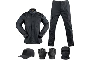 SANYETS Tactical Suit,Combat Pants and Shirt,Cap Gloves Balaclava Set,Black Camo Uniform Men's Military Airsoft Gear