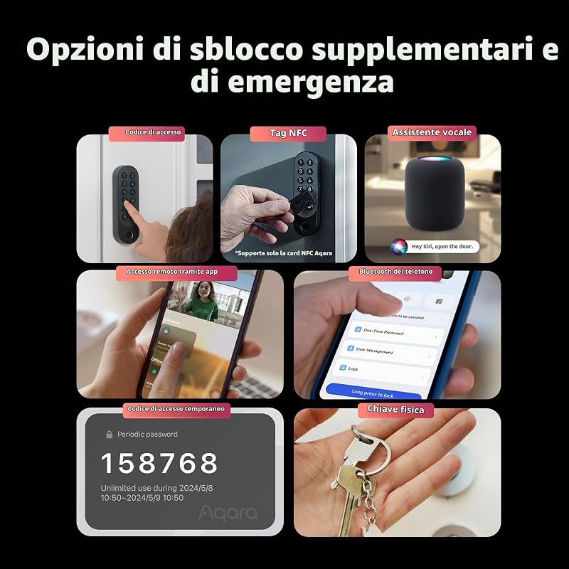 Serratura Smart U200 Nero, Matter over Thread, Apple Home Key