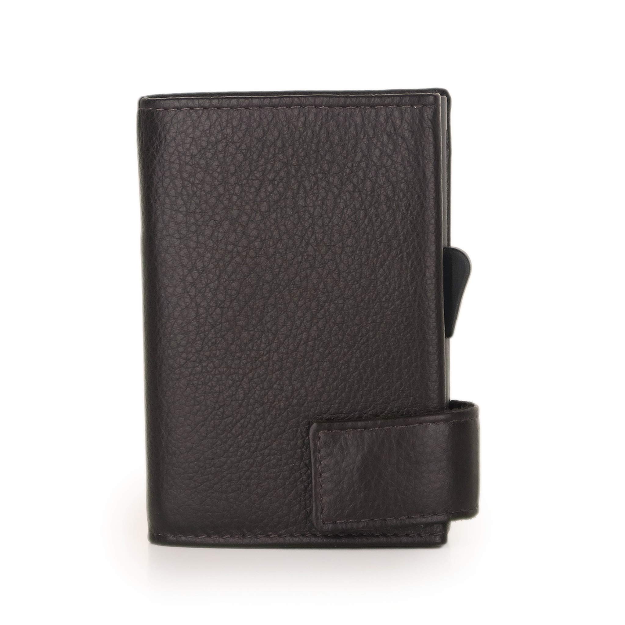 SecWal Card Case with Coin Pocket Zip (Dark Brown)