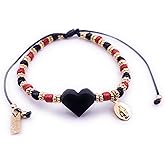 Alea Collection Stylish Women's Bracelet with Natural Azabache Heart Pendant and Minimalist Miraculous Virgin Charm