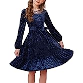 GRACE KARIN Girls Long Sleeve Holiday Dress, Little Girl Velvet Winter Dress, Kids Fall Formal Party Dresses Size 6-12