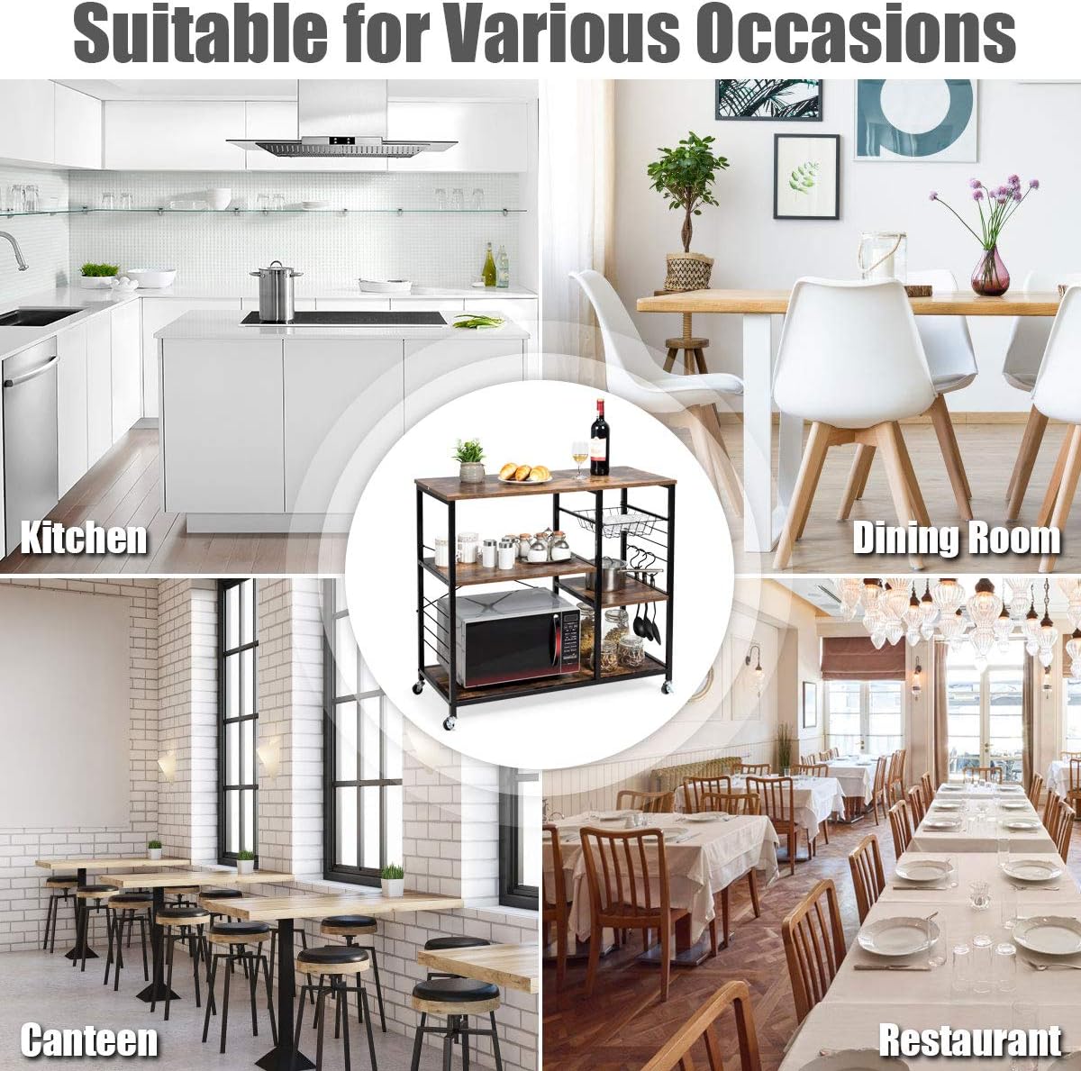 Giantex Industrial Kitchen Baker's Rack with Lockable Universal Wheel, Microwave Oven Stand, Metal Frame, Utility Storage Shelf, Basket and Hooks, Easy Assembly (Brown) - Standing Baker's Racks