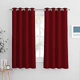 PONY DANCE Blackout Thermal Curtains 2 Panels 46x60 Eyelet Red Winter Bedroom
