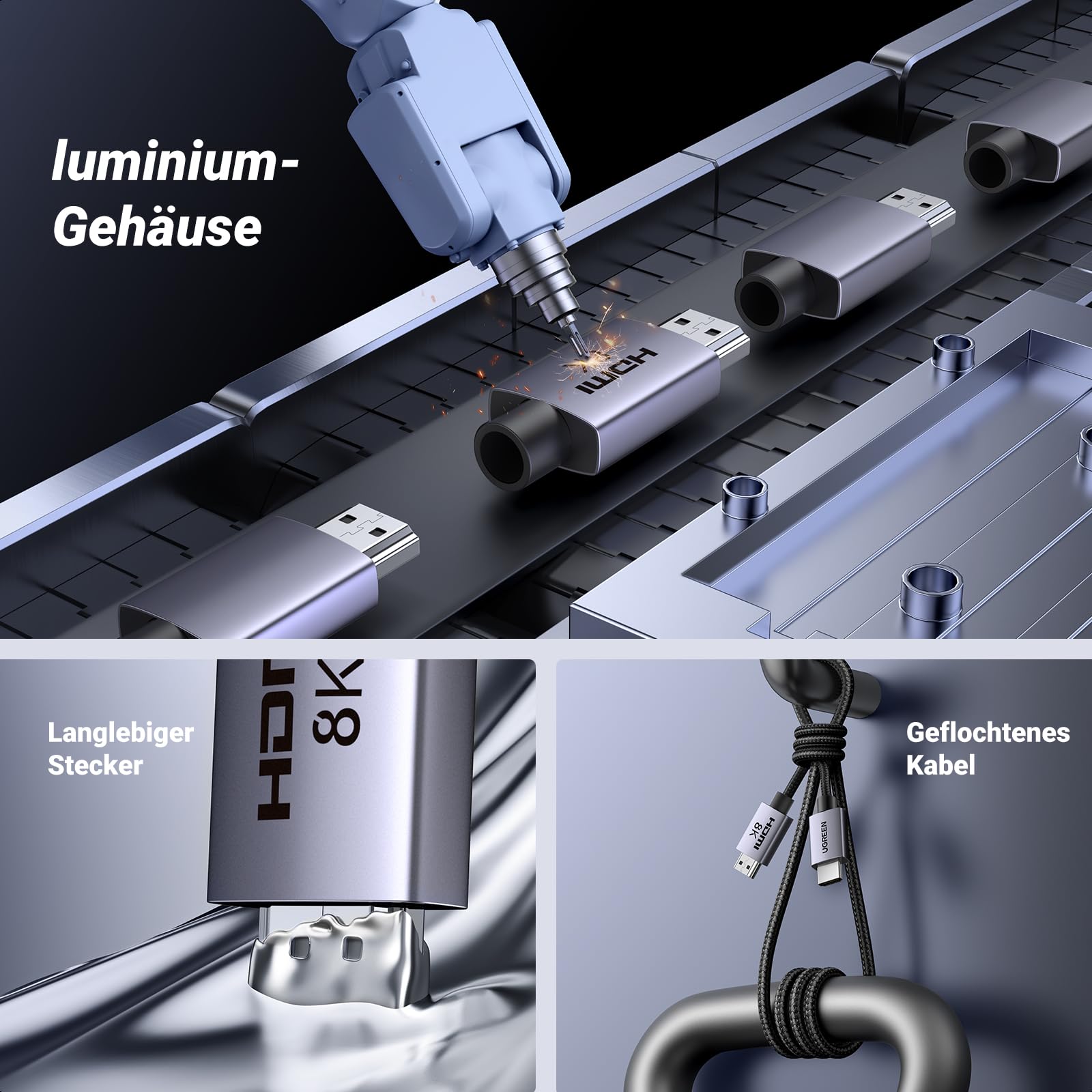 UGREEN HDMI 2.1 Kabel 10K 8K 60Hz 4K 240Hz 165Hz 144Hz 120Hz 48Gbit/s High Speed, HDMI Kabel 2.1 Ultra HD eARC HDR 10+ HDCP Dolby Vision VRR kompatibel mit Mac mini M4/PS5/ Xbox-Serie X/Laptop(3M) 6