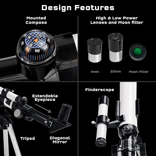 THE THAMES & KOSMOS TELESCOPE ESSENTIAL STEM TOOL | CHILDRENS REFRACTOR TELESCOPE WITH 100X MAGNIFICATION & BUILT-IN COMPASS | CLASSIC SCIENTIFIC DEVICE FOR ASTRONOMICAL & TERRESTRIAL OBSERVATIONS