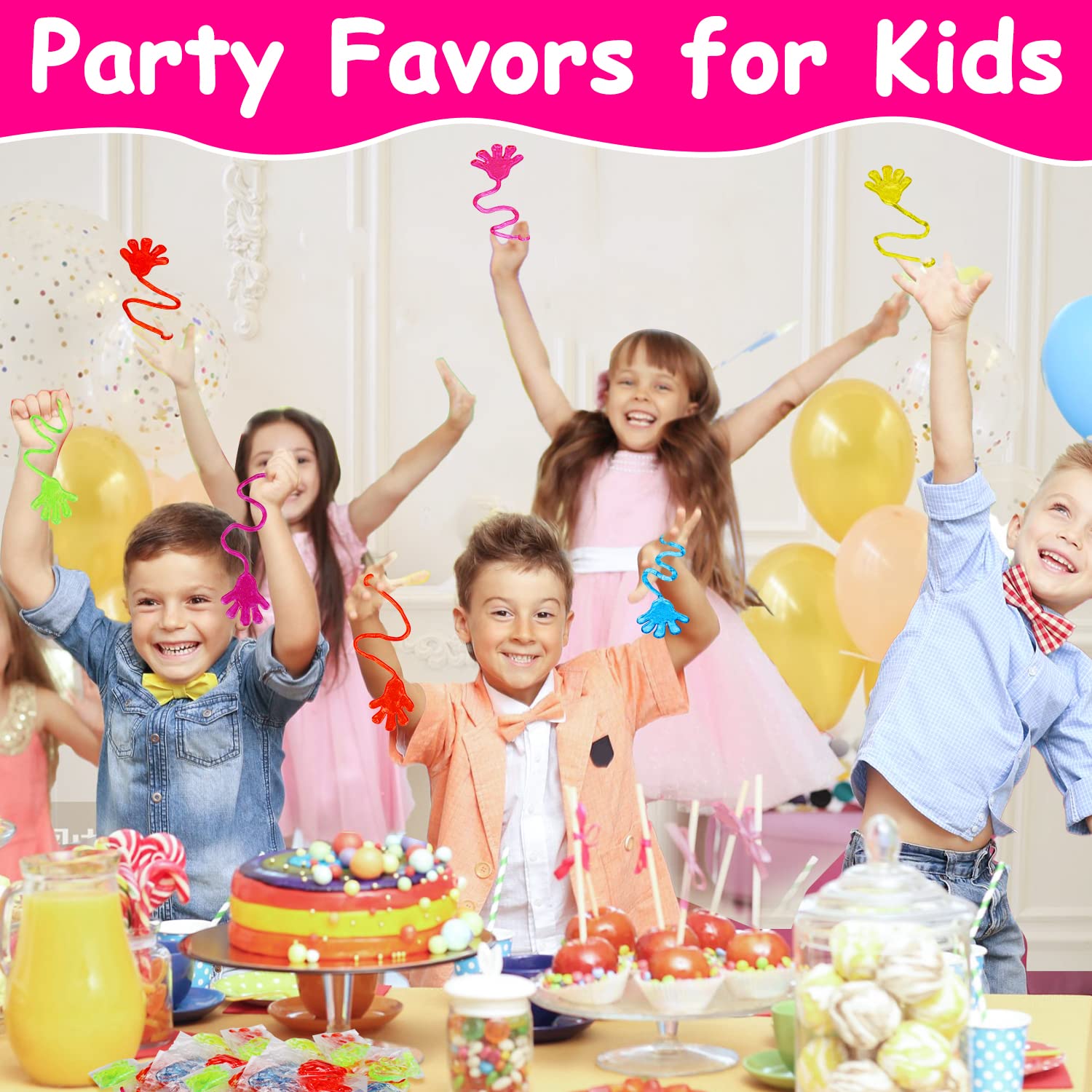 100PCS Glitter Sticky Hands Party Favors for Kids 4-8 8-12 Birthday Supplies Halloween Goodie Bag Stuffers Classroom Treasure Box Carnival Prizes Bulk Treat Trinkets Pinata Stuff Mini Stretchy Toys