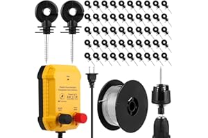 MorningRo Electric Fence for Preventing Animals Intruding 2 Mile 110VAC 0.25 Joule Electric Plug in Fence, 50 Black Insulator and 1 Socket Tool 250ft Aluminum Wire for Animals and Keep Out Predators