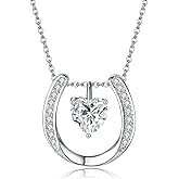 URONE Horseshoe Necklace Sterling Silver Lucky Horseshoe with Heart CZ Pendant Horse Jewelry Gifts for Women Horse Lovers