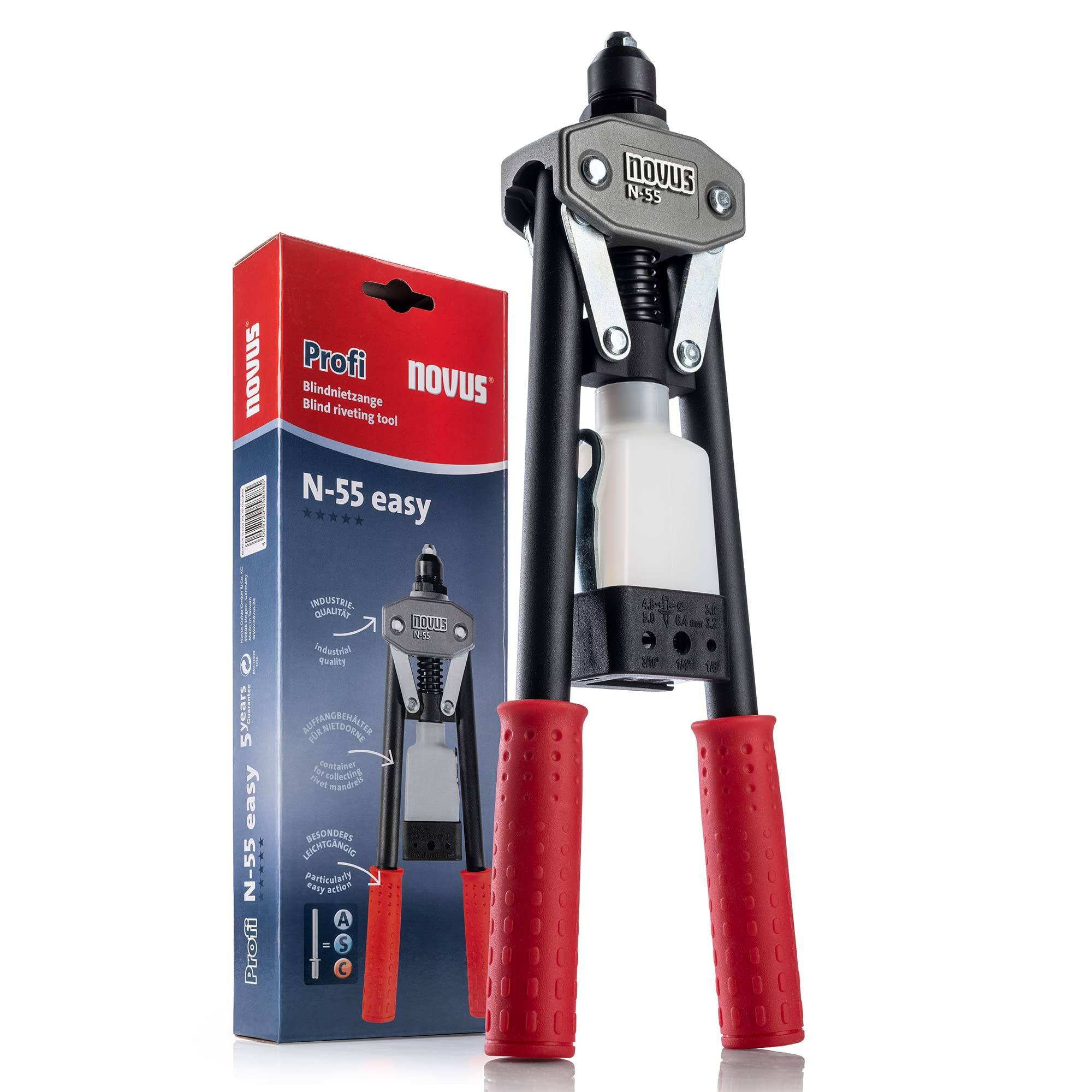 Novus Blind Riveting Pliers N-55 Easy, Made Of Aluminium And Steel, 1-Hand Operation, Riveting Pliers Set For Aluminium Rivets, Steel Rivets, Copper Rivets