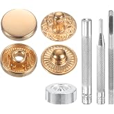 HARFINGTON 24Set Leather Snaps Fasteners Kit 10mm Dia Brass Press-Stud Cap Button 2.76" Length Metal Snap Buttons with 4 Install Tools for Coat Bag Leather Marine Boat Canvas, Gold