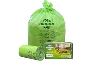 BIOGRN 33 Gallon Compostable Trash Bags Flat-Top, Heavy Duty Extra Thick 1.57 Mil, 124.92 Liter, 30 Bags, Large Lawn and Yard Waste Bag, ASTM D6400, US BPI and OK Compost Home Certified