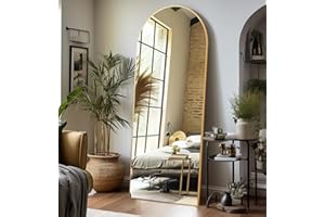 JAWGLOW Arched Floor Mirror, 64 "x 21" Full Length Mirror Wall Mirror Hanging or Leaning Arched-Top Full Body Mirror with Stand for Bedroom, Dressing Room, Gold