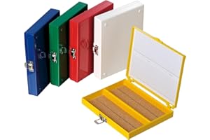 5PCS Microscope Slide Storage Box, 100-Place Plastic Microscope Slide Holder with Cork Lining for 25mm × 75mm Microslide, Ass