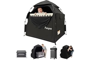 Funyoo Blackout Pop Up Tent for Babbies and Toddlers, One Click Setup Baby Travel Crib Tent, Blackout Cover for Pack N Play and Baby Crib