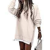 CHICZONE Crew Neck Oversized Sweatshirt Zipper Slit Long Sleeve Pullover for Women 2025 Trendy Fall Clothes