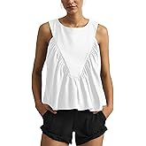 Ardrem Women Babydoll Peplum Tank Tops Sleeveless Smocked Shirt Top Ruffle Hem Loose Fit Ruched Top Summer Shirred Tops