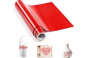 Sileelis Red Christmas Permanent Vinyl, 12" x 6 FT Adhesive Vinyl for Cricut Machine, Removable Vinyl for DIY Wall Stickers, Car Decals, Weddings, Parties, Mugs, Notebooks