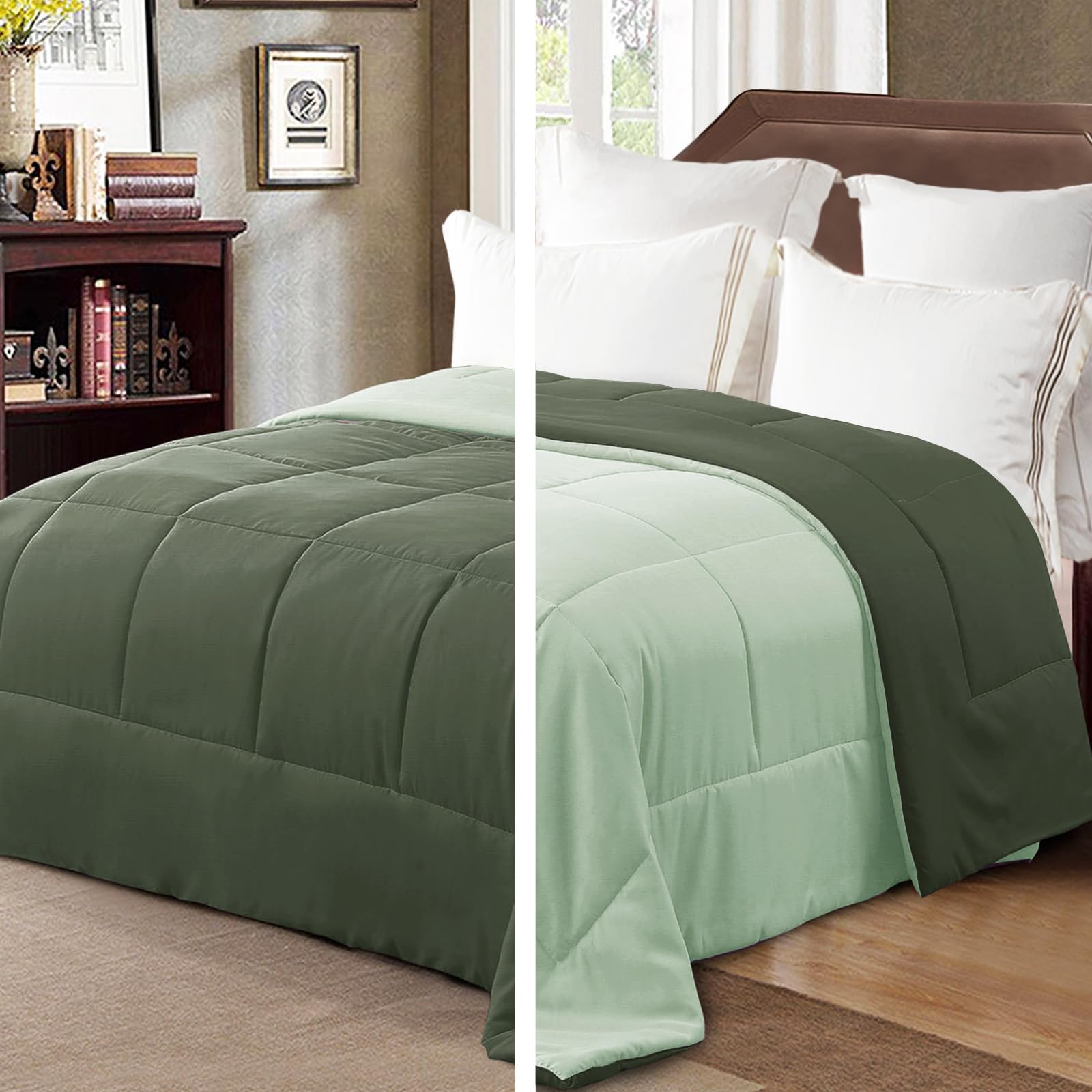 Exclusivo Mezcla 7.5 Tog Single Size Duvet All Seasons, Ultra Soft Reversible Coverless Duvet, Lightweight Down Alternative Comforter, 135x200 cm Emerald/Mint