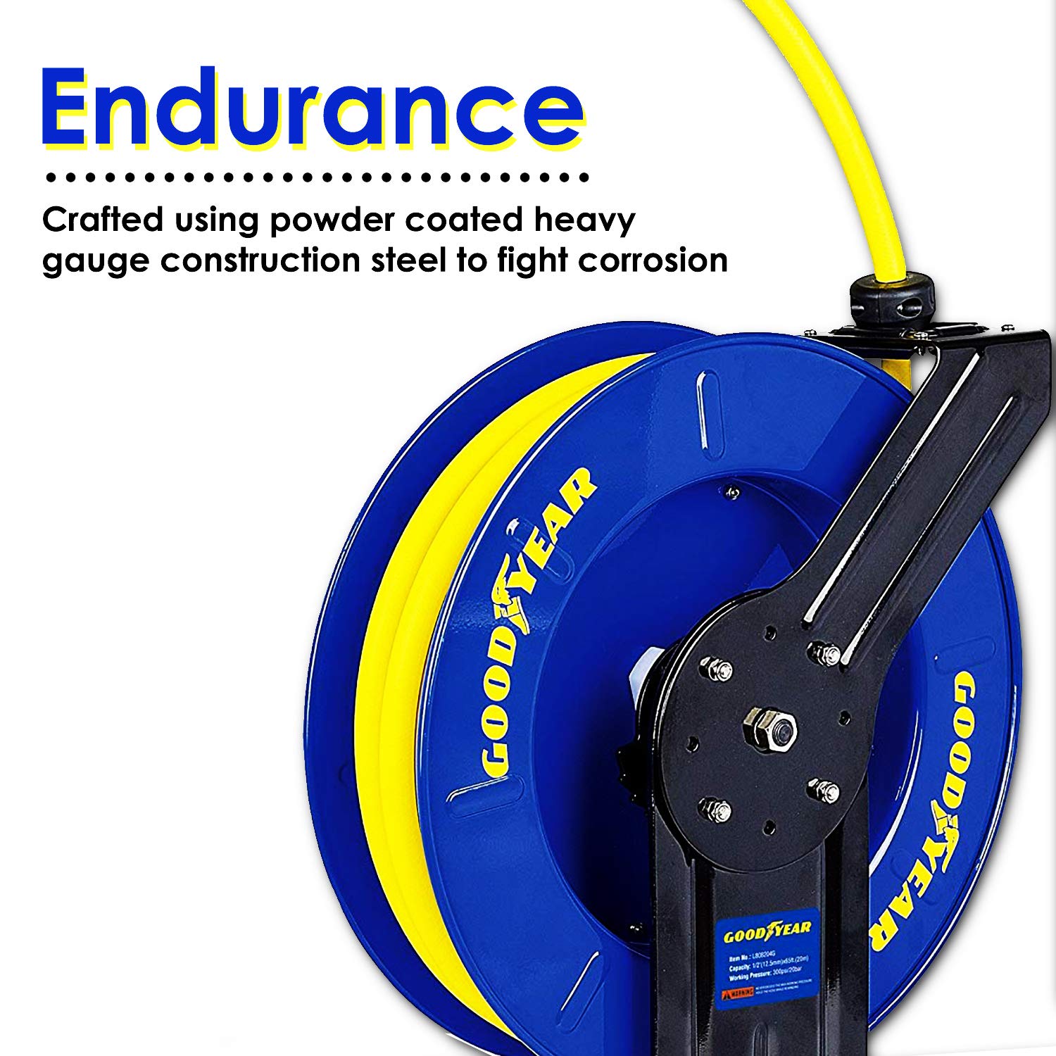 GOODYEAR Air-Hose-Reel Retractable 3/8" Inch x 50' Feet Long Garage Essential Premium Commercial SBR Hose Max 300 Psi Steel Construction Heavy Duty Spring Driven: Industrial & Scientific