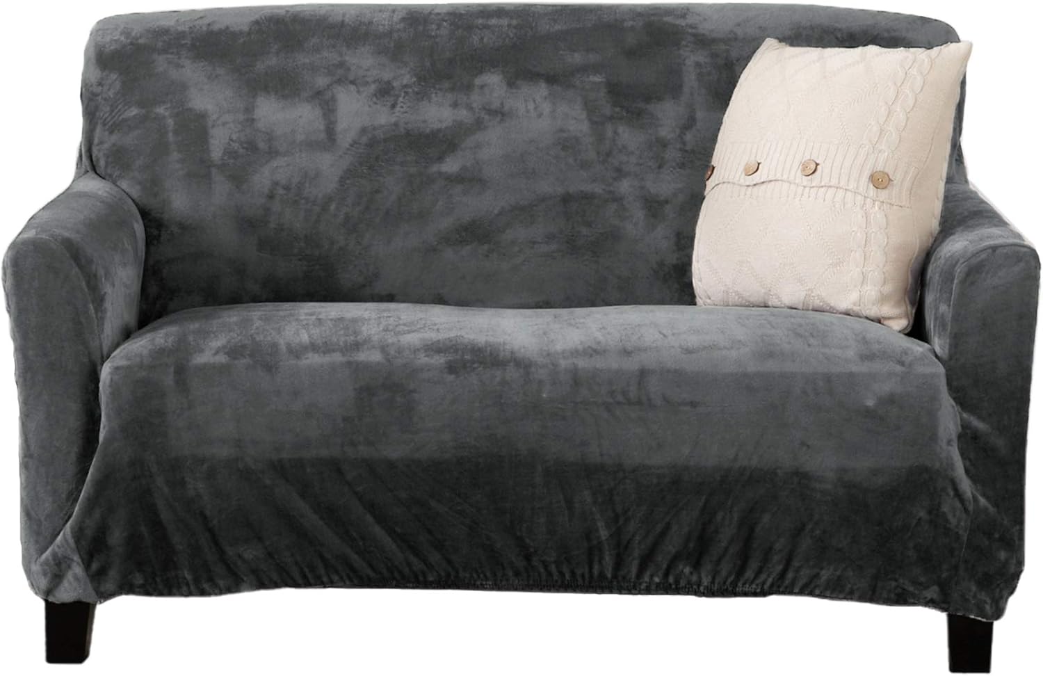 Slipcovers - Great Bay Home Velvet Plush Stretch Loveseat Slipcover. Velvet Loveseat Furniture Protector, Soft Anti-Slip, High Stretch (Loveseat- 2 Seater, Wild Dove Grey)